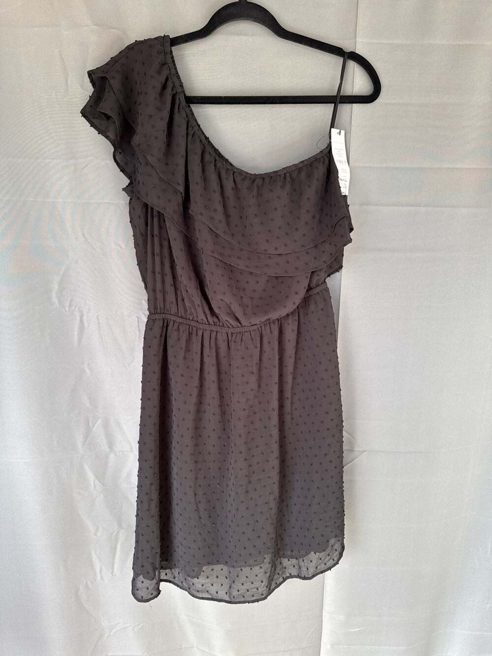 Signature Studio Black One Shoulder Swiss Dot Ruffle Dress Size S